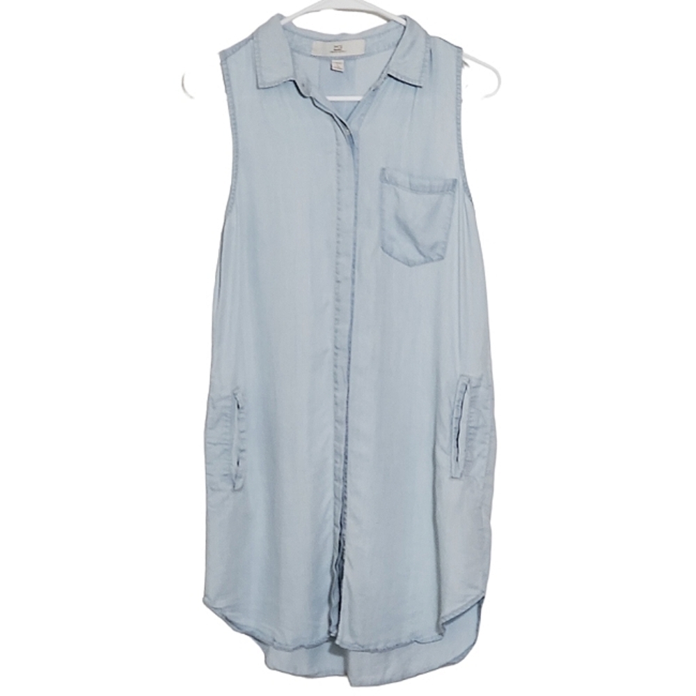 1503 * Thread & Supply Chambray Sleeveless Shirt Mini Dress Blue Size S
